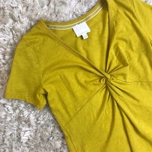 Anthropologie Mustard Knot-Front Top